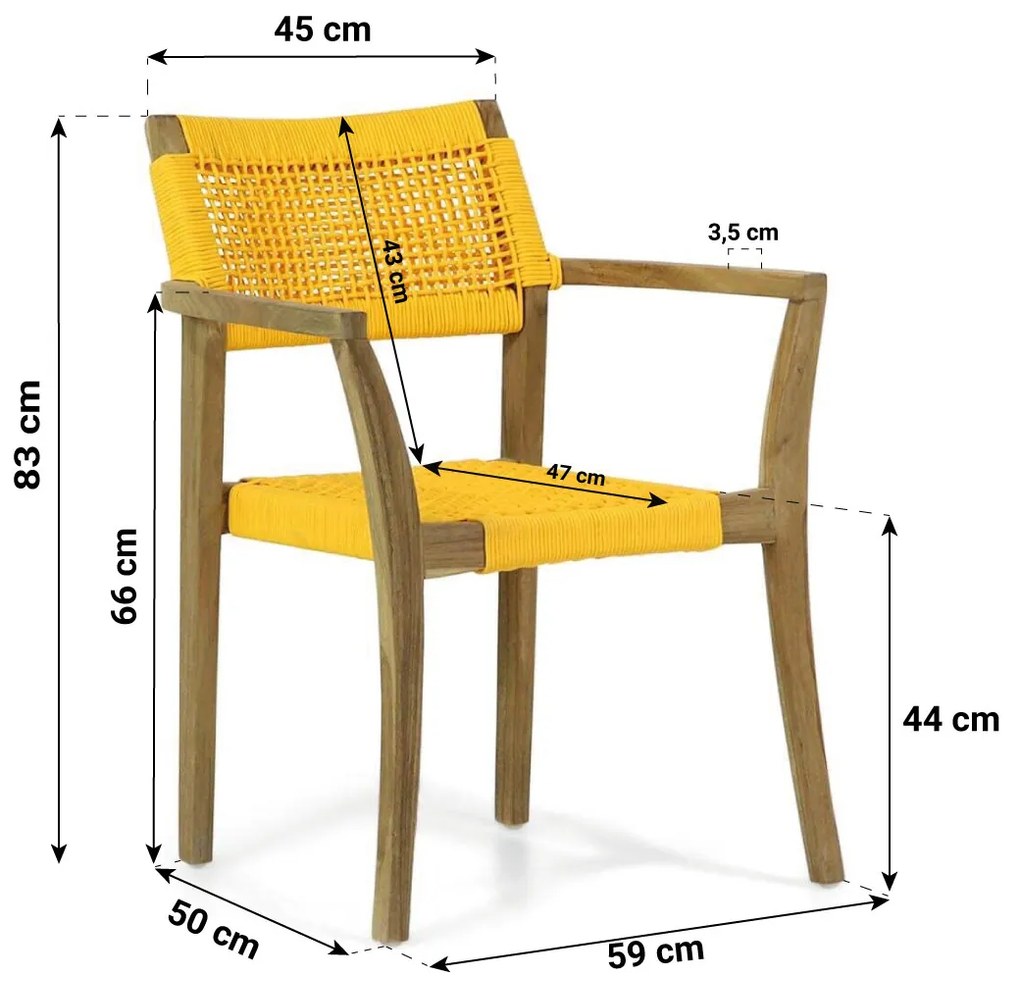 Tuinstoel stapelbaar Teak/Rope Geel Lifestyle Garden Furniture Dallas