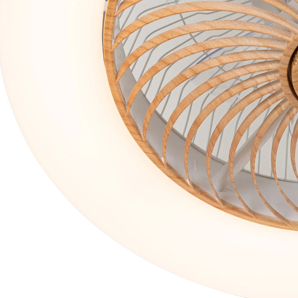 Plafondventilator met lamp wit met hout print 55cm incl. LED dimbaar met afstandsbediening - Clima Design, Landelijk rond Binnenverlichting Lamp