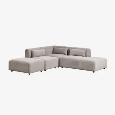 3-delige Modulaire Hoekbank Met Rechter Chaise Longue En Poef Fogler Corduroy Licht Taupegrijs - Sklum