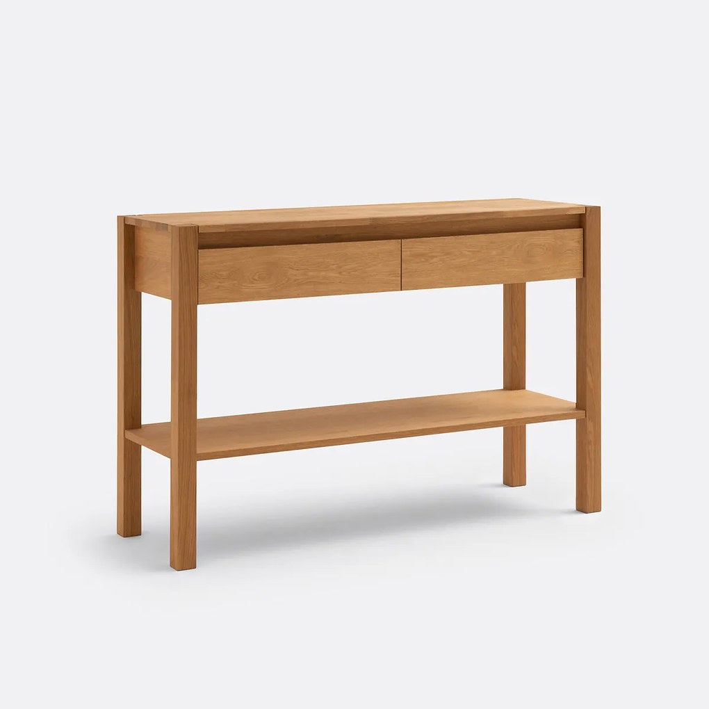 Geslepen en gefineerde eikenhouten console, 2 lades, Adelita