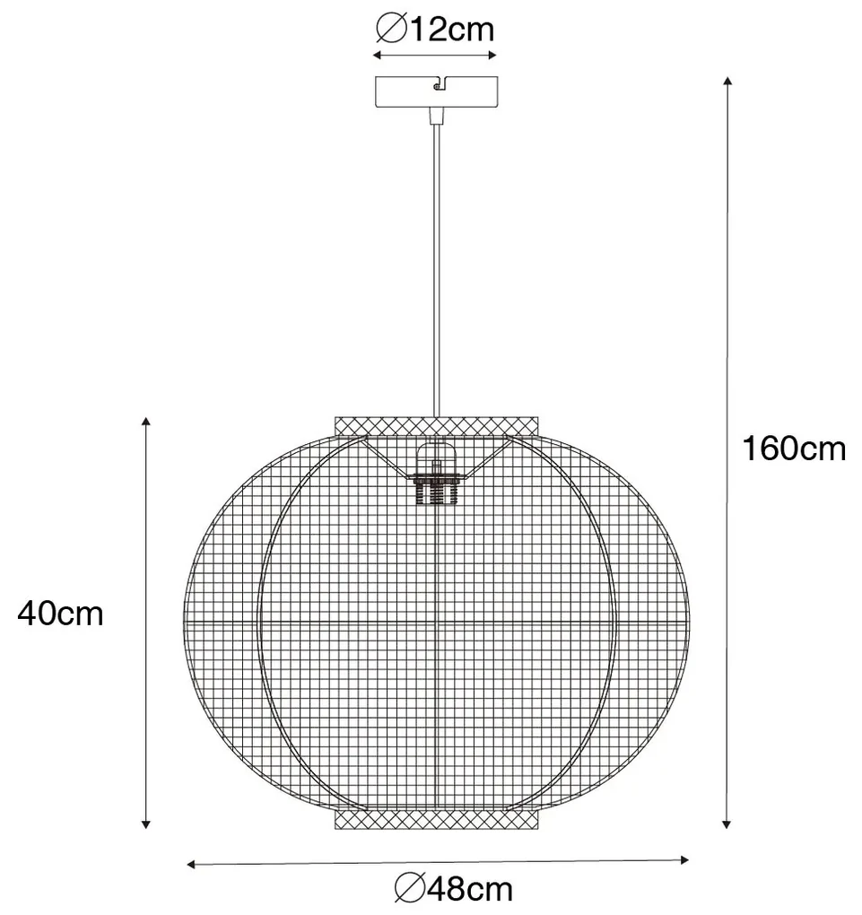 Oosterse hanglamp zwart stof 48 cm - RobOosters E27 rond Binnenverlichting Lamp
