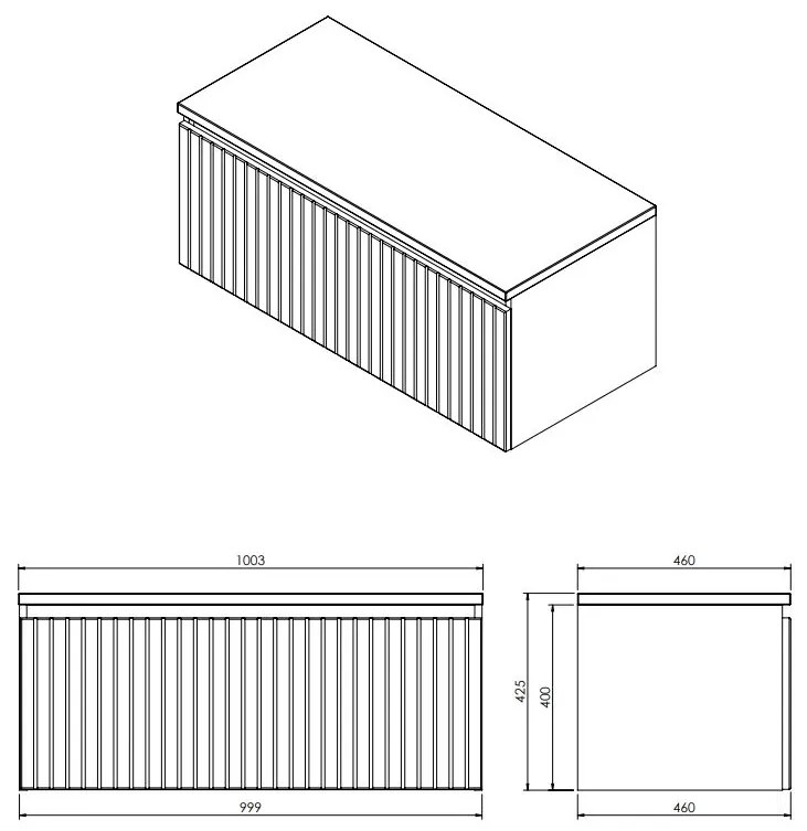 Fontana Versus onderkast 100cm met 1 softclose lade en ribbelfront zwart mat