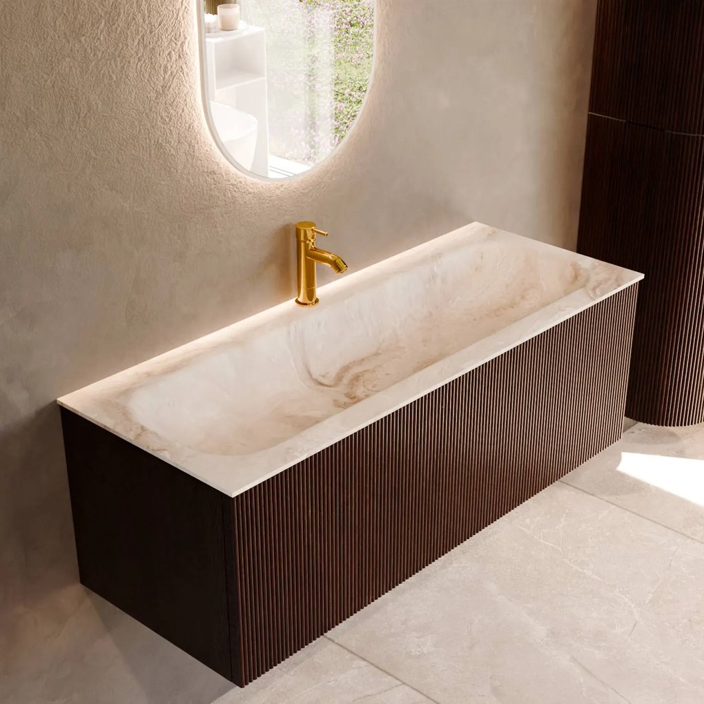 Mondiaz Kurve-dlux 120cm badmeubel ruby met 1 lade en wastafel big large midden 1 kraangat frappe