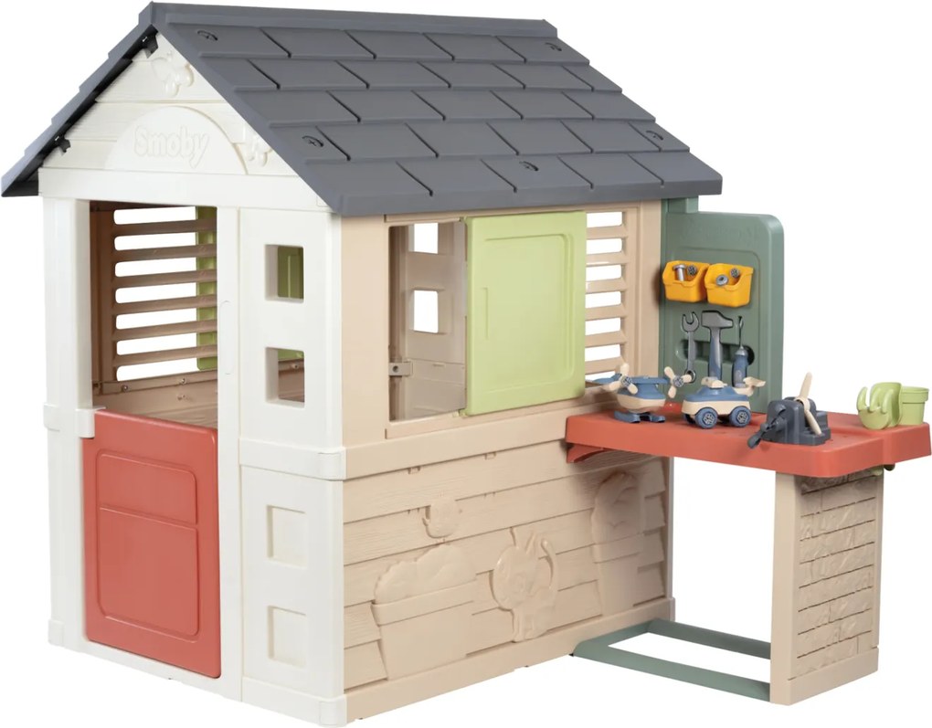 Smoby Life Speelhuis Nature met Werkplaats - Vanaf 2 jaar - Inclusief 39 accessoires - UV-bestendig