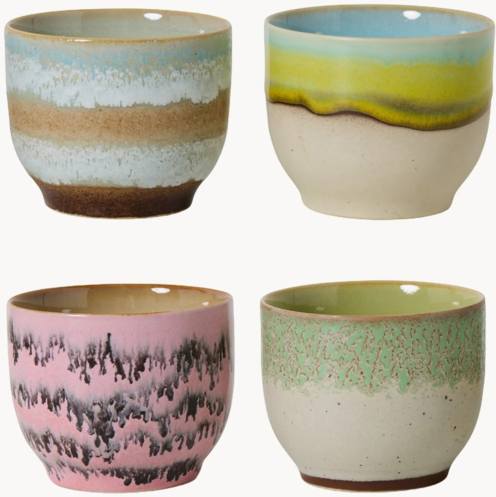 Handgemaakte mokken Reactive Glaze 70's, 4-delig