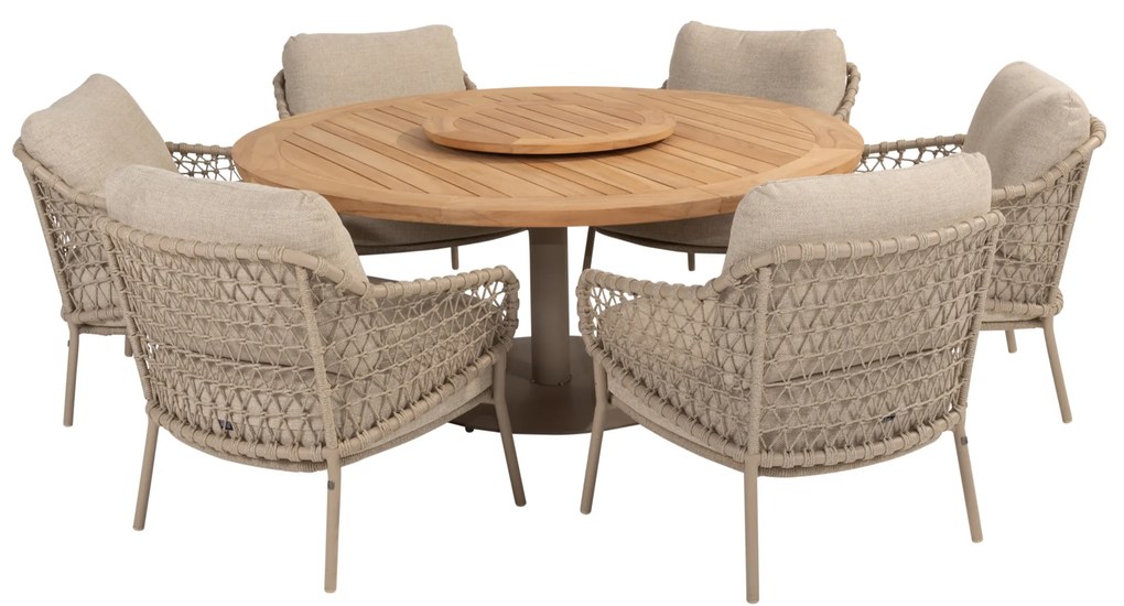 Saba Sardinia low dining tuinset 8 delig 160 cm rond teak latte 4 Seasons Outdoor