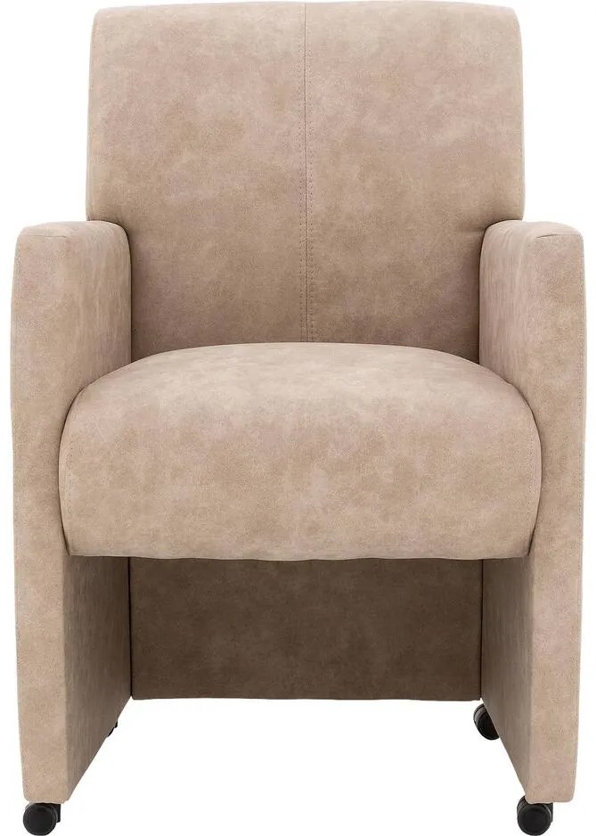Goossens Eetkamerstoel Alex beige microvezel met armleuning en met wielen, stijlvol landelijk