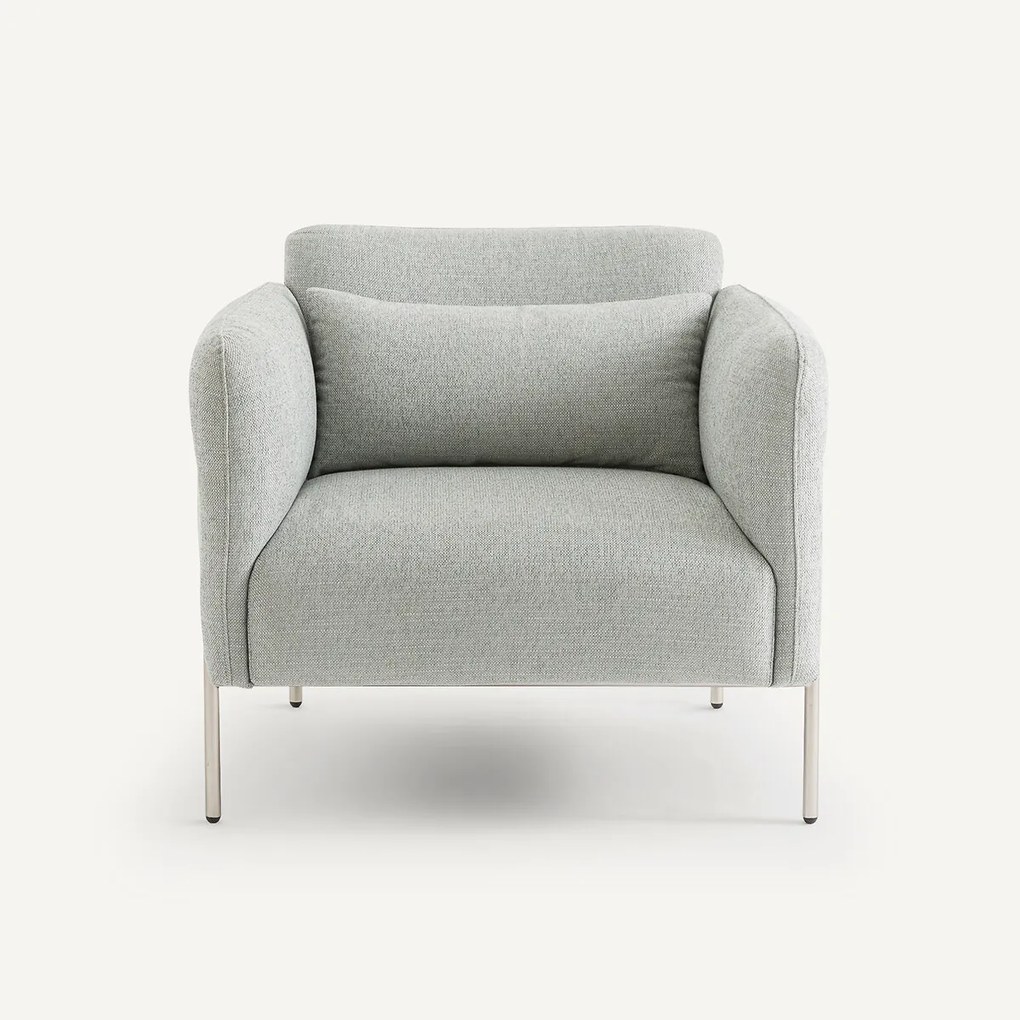 Fauteuil in geextureerde stof en satijn nikkel, Alistair