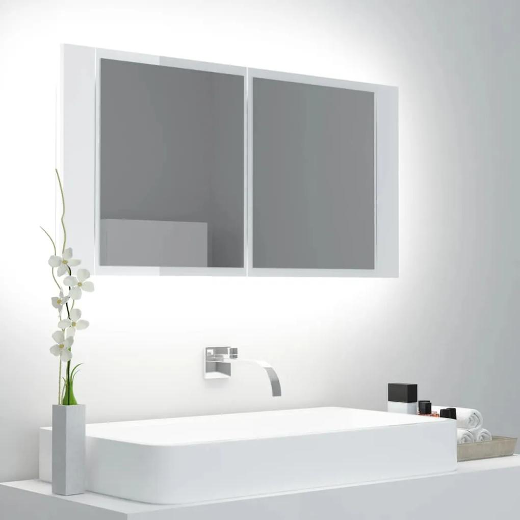 vidaXL Badkamerkast met spiegel en LED 90x12x45 cm hoogglans wit