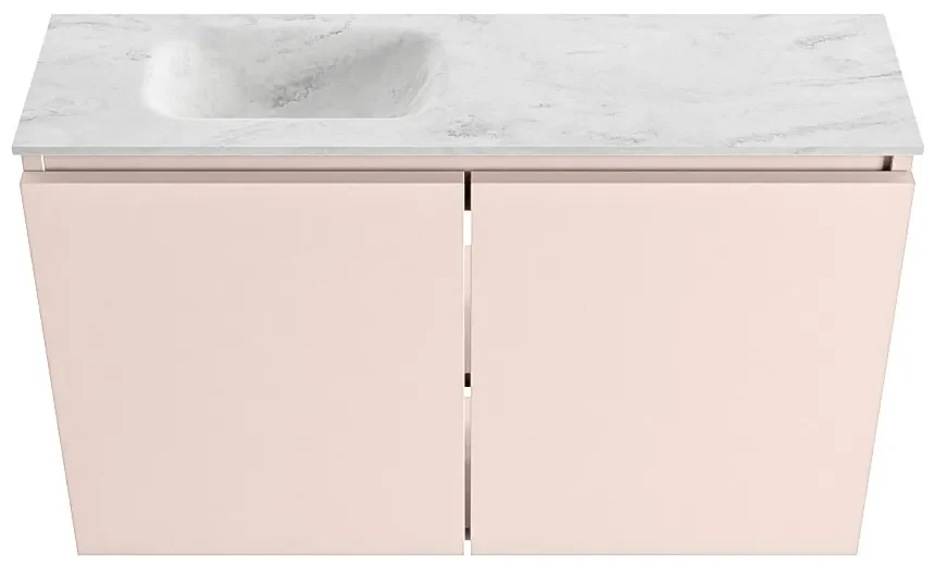 Mondiaz Ture DLux toiletmeubel 80cm rosee met wastafel opalo links met kraangat