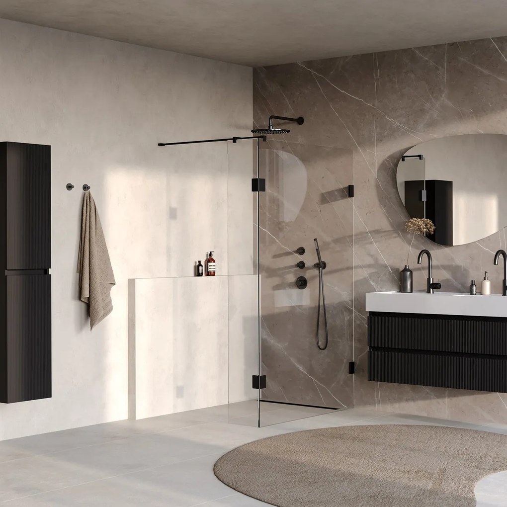 Brauer Void profielloze inloopdouche 120cm met 30cm zijwand zwart mat