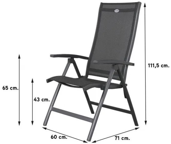 Hartman Salvatore/Kings  verstelbare tuinset antraciet - 180x100 cm.