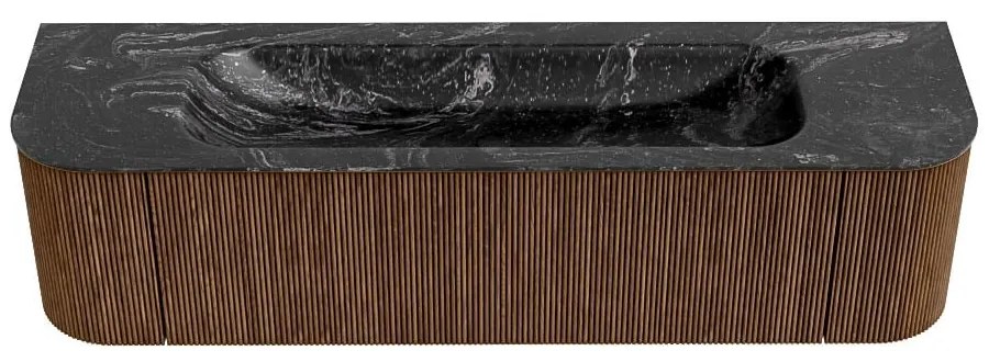 Mondiaz Kurve-dlux 170cm badmeubel ronding links/rechts walnut met 1 lade en 2 deuren en wastafel big large midden 1 kraangat lava
