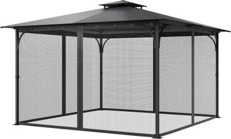 VEVOR Klamboe voor Gazebo, Vervangend Klamboe, Geschikt voor Gazebo's van 365,8 x 365,8 x 228,6 cm, Insectenwerend 4-delig zijpaneel Gazebogordijn, met dubbele rits (alleen net)