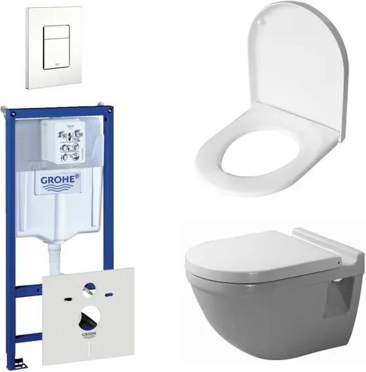 Duravit Starck 3 toiletset bestaande uit inbouwreservoir, diepspoel wandcloset met softclose toiletzitting en bedieningsplaat verticaal/horizontaal wit 0729205/0314714/0290272/0720003