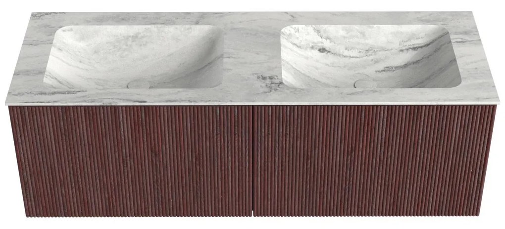 Mondiaz Kurve-dlux 130cm badmeubel ruby met 2 lades en wastafel leaf dubbel zonder kraangat opalo