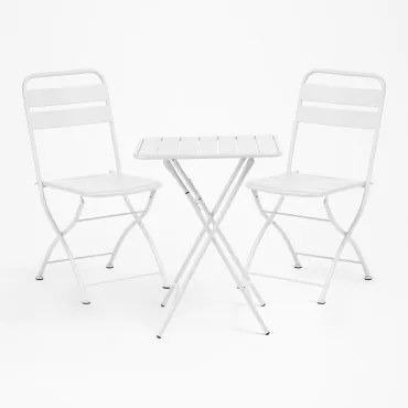 Janti Stalen Tuinset Met Vierkante Tafel 60x60 Cm En 2 Opvouwbare Stoelen Wit - Sklum