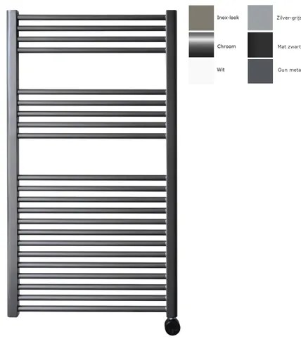 Sanicare electrische design radiator 111,8 x 60 cm. Gun metal met thermostaat zwart (linksonder) HRLEZ601118/M