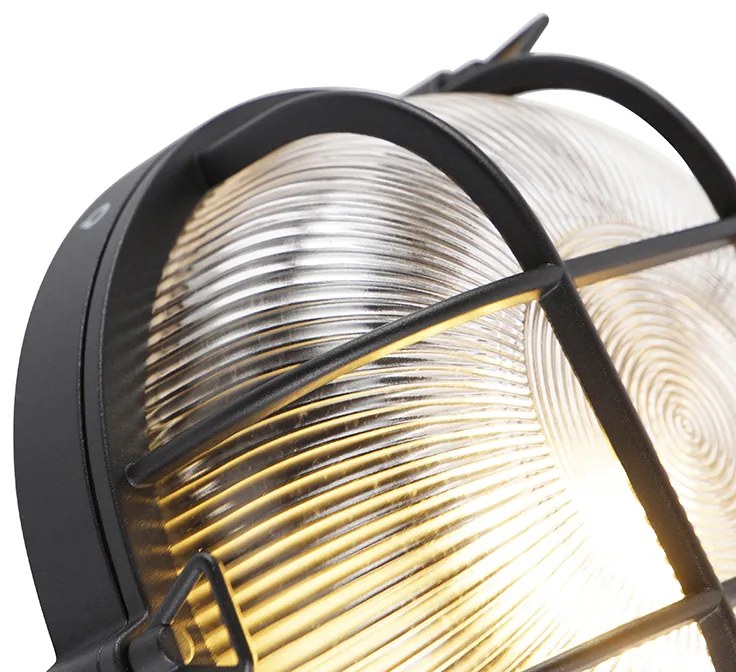 Industriële ronde wandlamp zwart IP44 - Noutica
