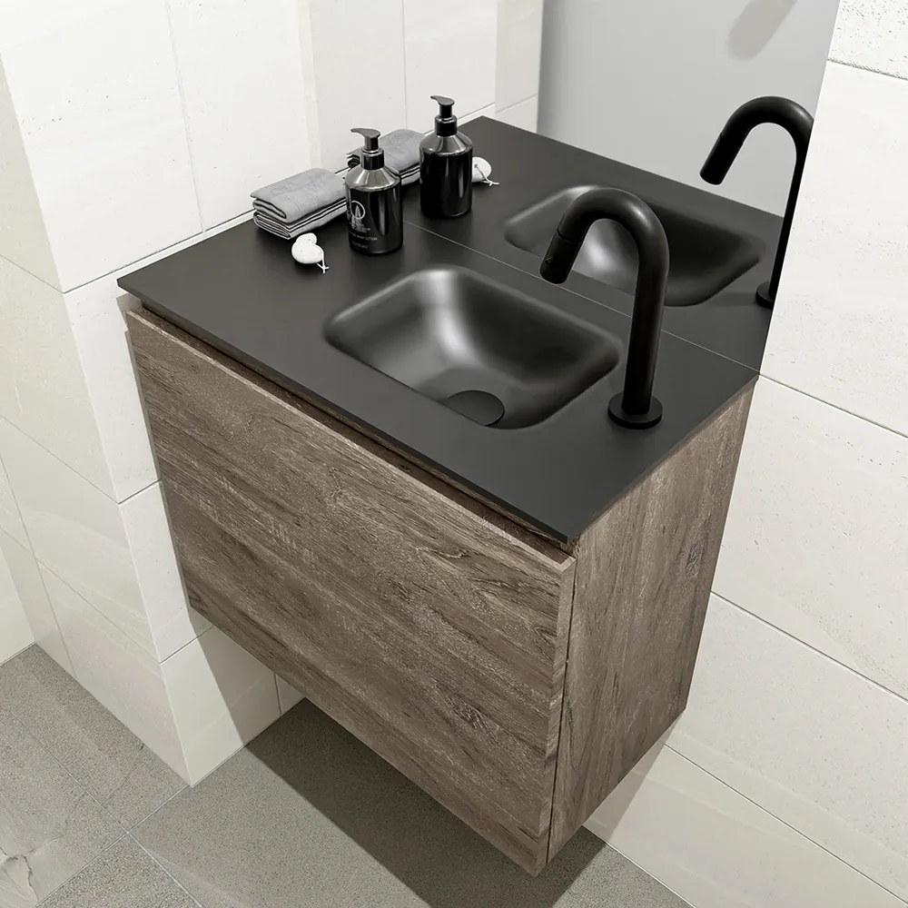 Mondiaz Olan 60cm toiletmeubel dark brown met wastafel urban rechts 1 kraangat