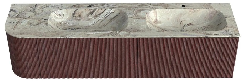 Mondiaz Kurve-dlux 175cm badmeubel ronding links ruby met 2 lades en 1 deur en wastafel stor small dubbel/rechts 2 kraangaten glace