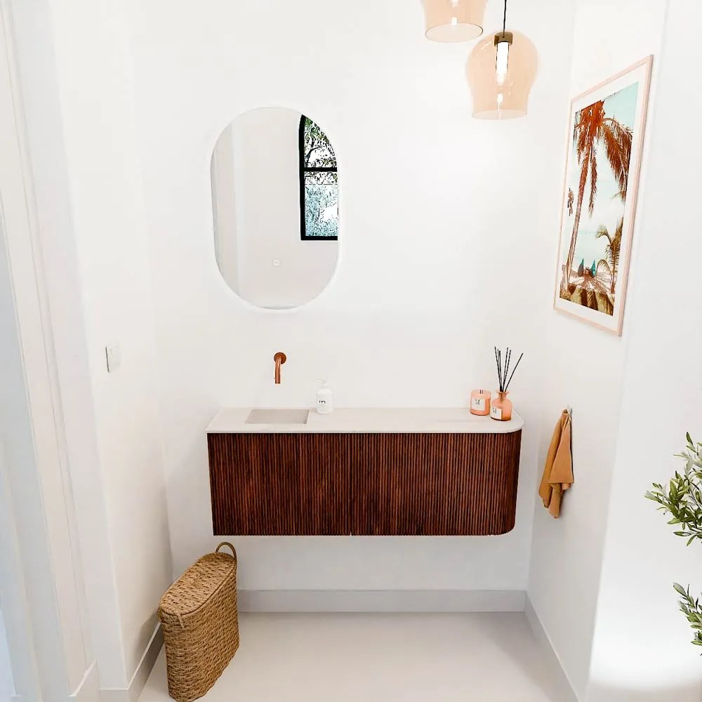 Mondiaz Joya DLux 110cm toiletmeubel ronding rechts ruby met wastafel faye links zonder kraangat meli