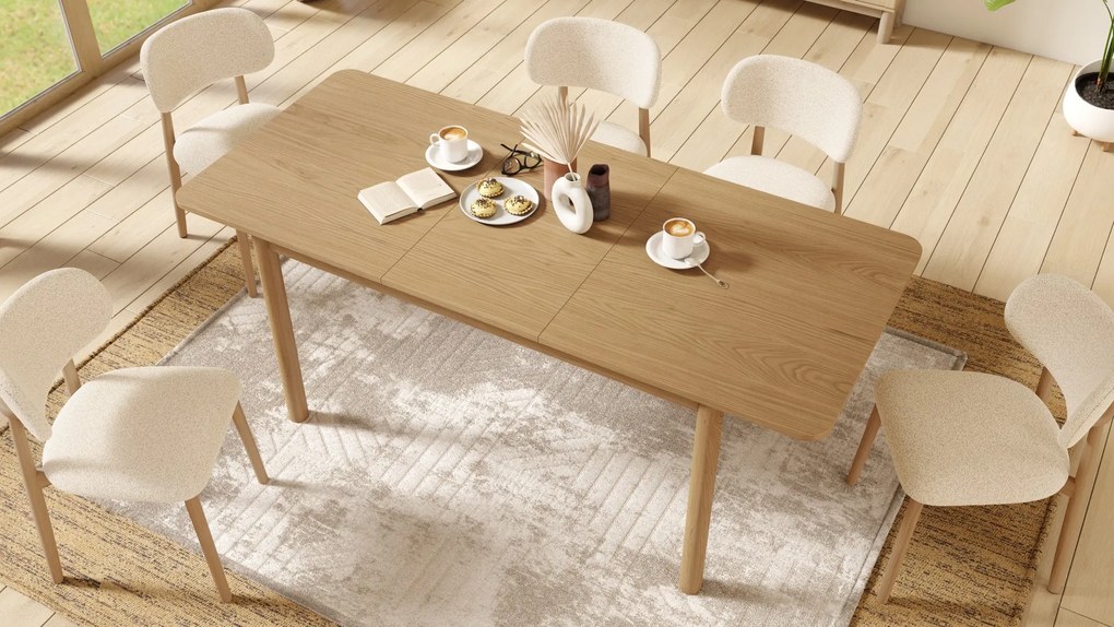 ALMO Crème (stof Monza 90)/gelakt eiken frame – HOUTEN BOUCLÉSTOEL VOOR WOONKAMER, EETKAMER, KEUKEN RETRO