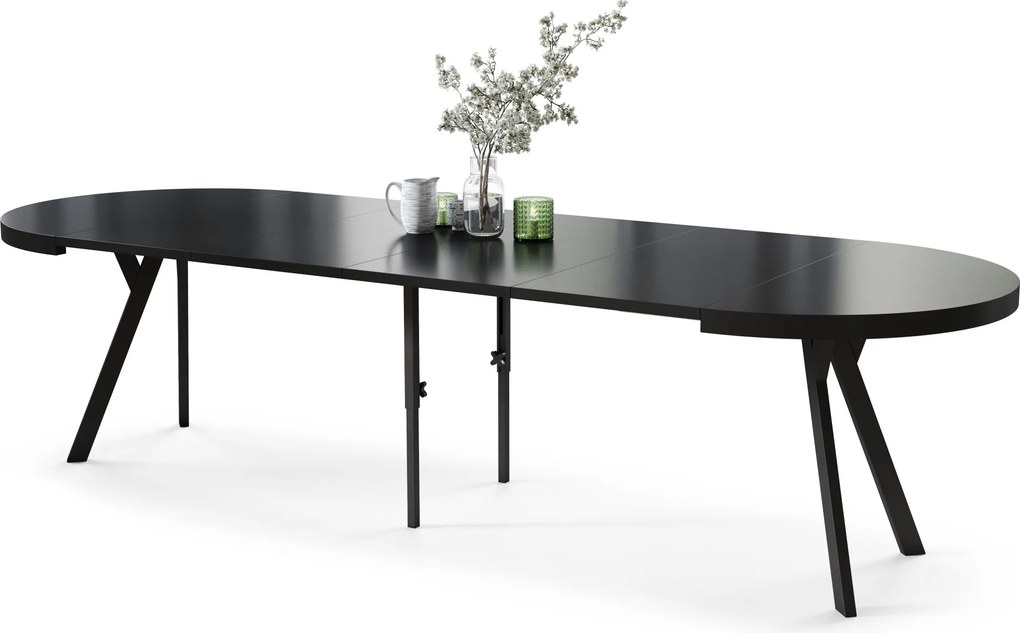 EXPANSO Czarny Mat/zwarte poten - GROTE RONDE TAFEL Ø110 UITBREIDBAAR TOT 310 cm met Y-POTEN LOFT/INDUSTRIAL