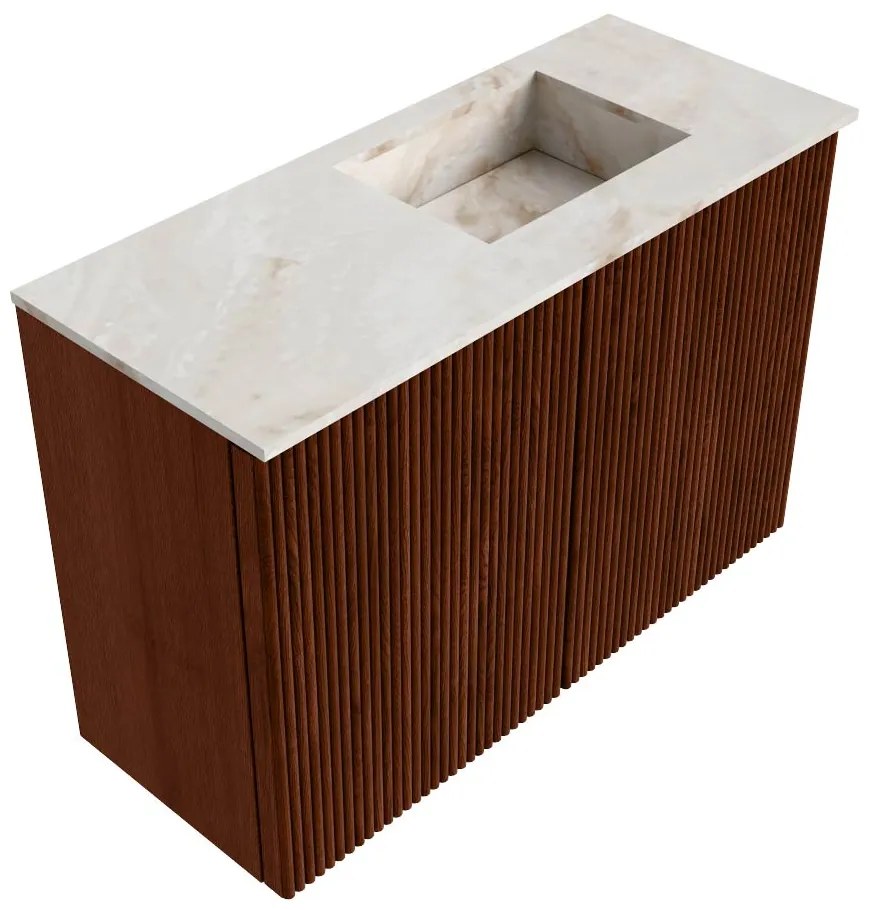 Mondiaz Joya DLux 60cm toiletmeubel ruby met wastafel faye rechts 1 kraangat frappe