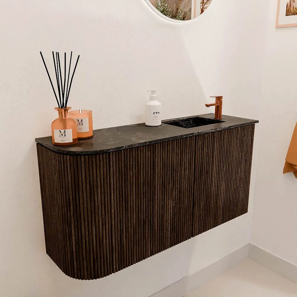 Mondiaz Joya DLux 80cm toiletmeubel ronding links walnut met wastafel faye rechts 1 kraangat lava