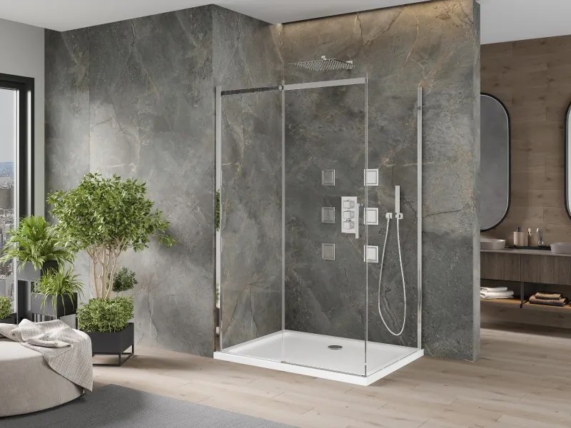 Mexen Omega schuifbare douchecabine 120 x 70 cm, transparant, chroom + Flat douchebak - 825-120-070-01-00-4010