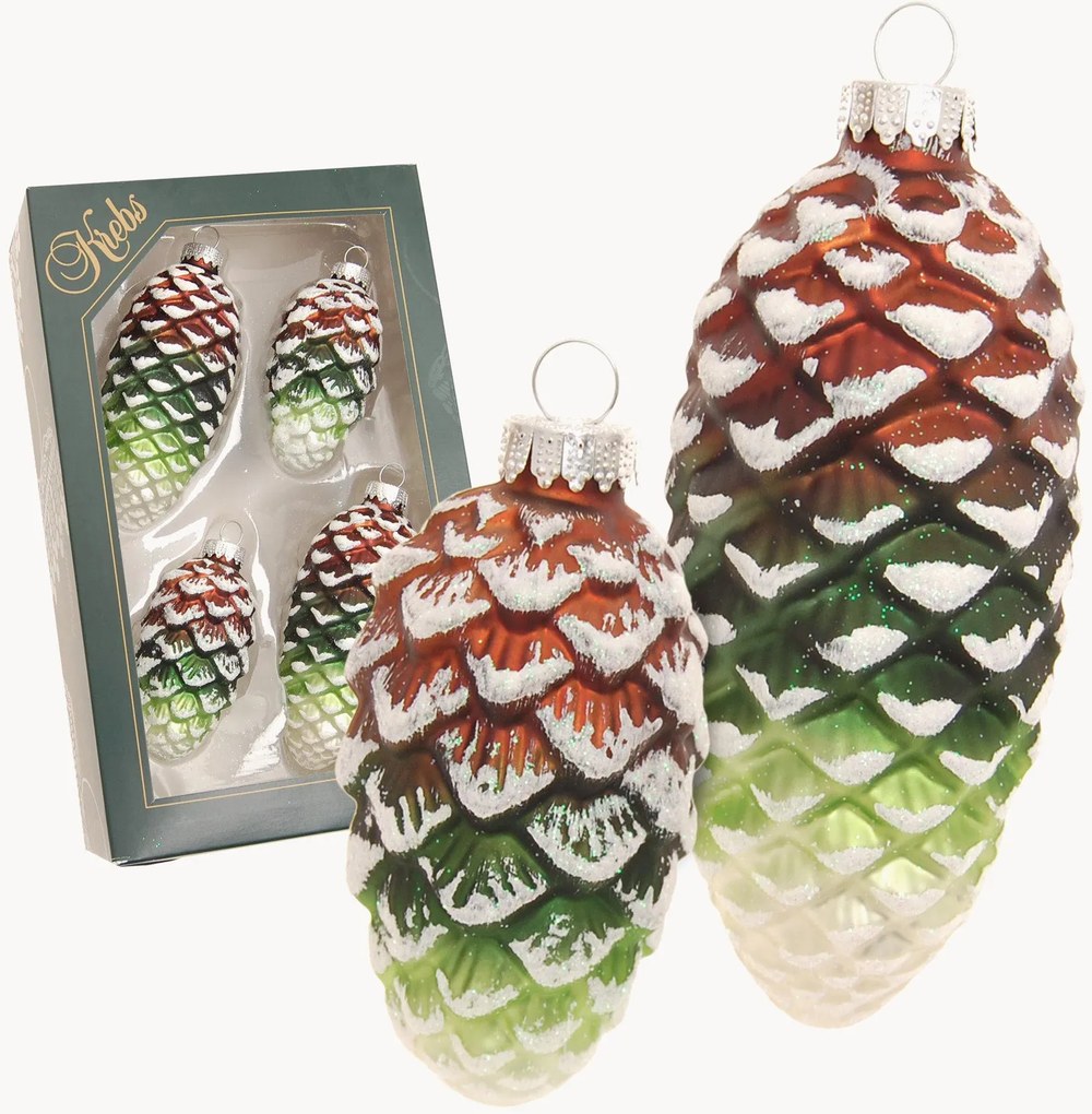 Handbeschilderde kerstboomhangers Pinecone, 4-delig