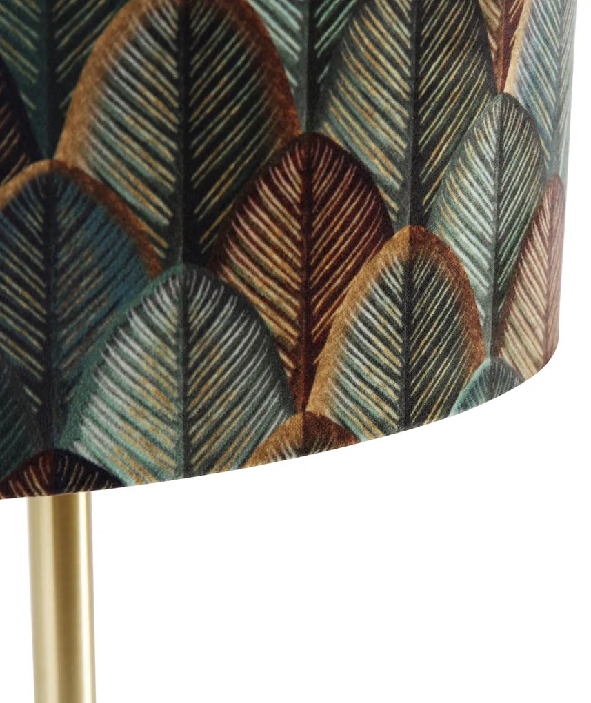 Tafellamp messing met ovale velours kap blad Design 35cm - Simplo Modern, Klassiek / Antiek E27 rond Binnenverlichting Lamp