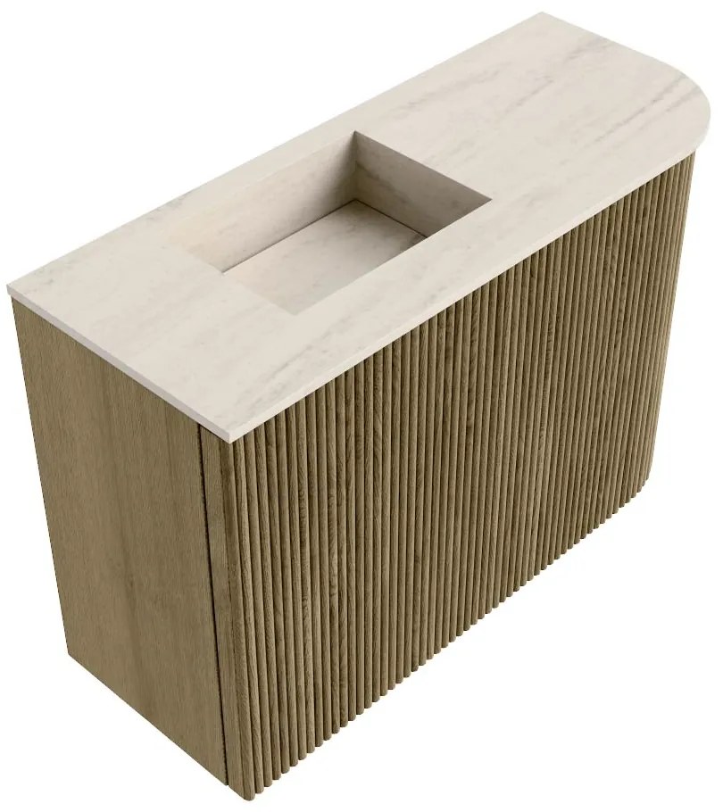 Mondiaz Joya DLux 60cm toiletmeubel ronding rechts dusk met wastafel faye links 1 kraangat meli