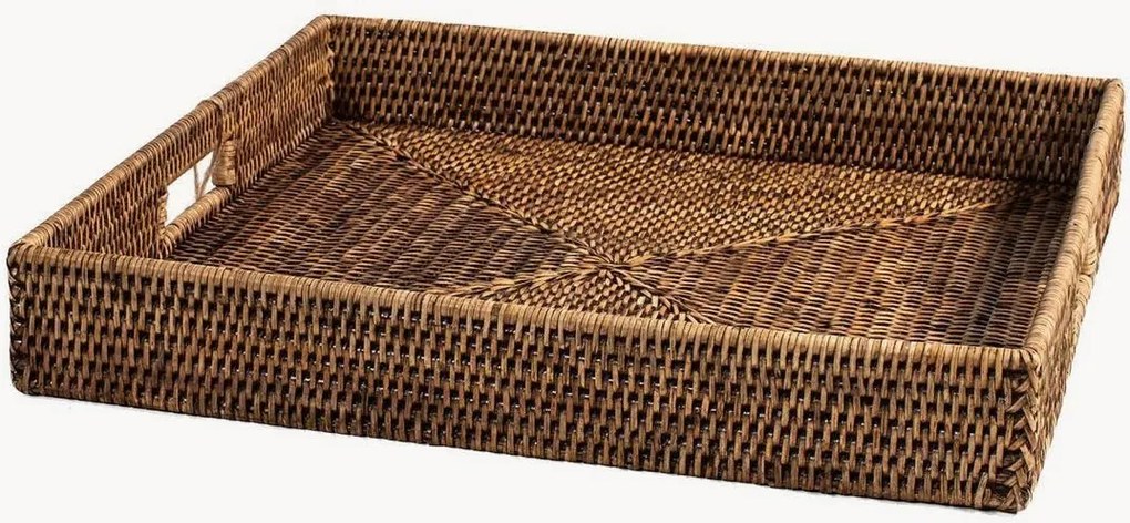 Vierkante rotan serveerschaal Tan