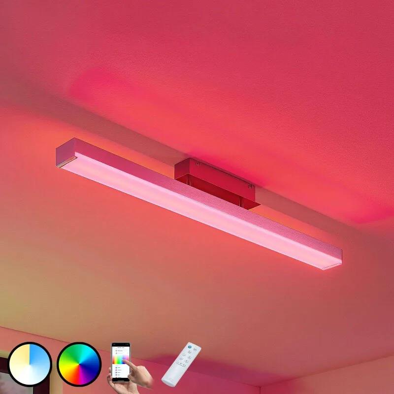 LED plafondlamp Keyan, WiZ, vierkant, lang, nikkel