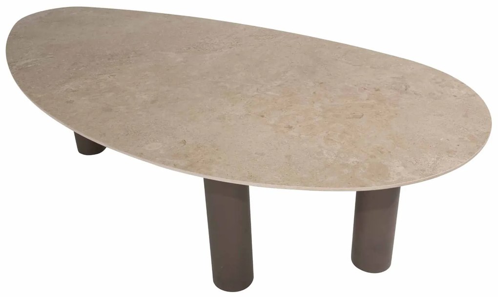 4 Seasons Outdoor Arizona tafel met kiezelvormig keramisch blad in zandkleur 240 x 120 cm SALE Tuintafel bruin weerbestendig