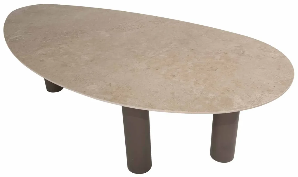 4 Seasons Outdoor Arizona tafel met kiezelvormig keramisch blad in zandkleur 240 x 120 cm Tuintafel bruin weerbestendig