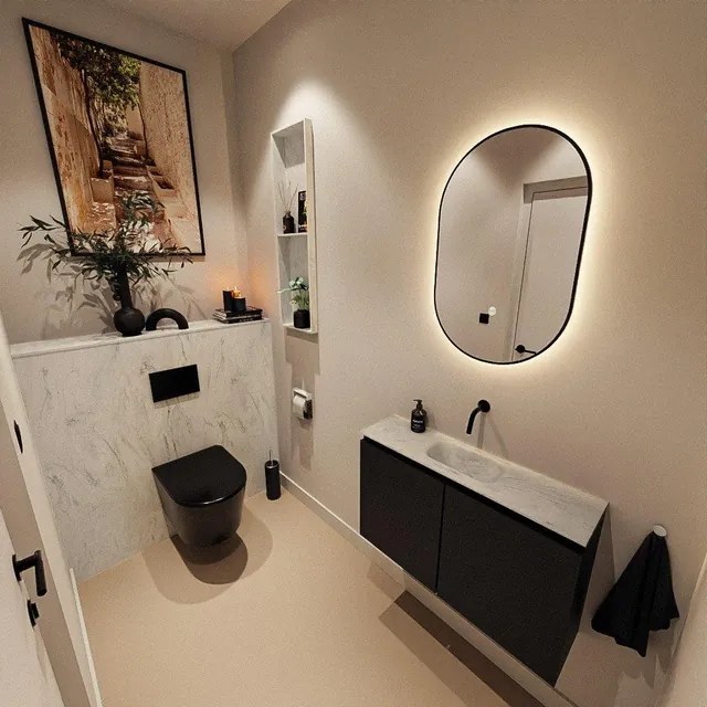 MONDIAZ TURE-DLUX 80cm toiletmeubel Urban. EDEN wastafel Opalo positie midden. Zonder kraangat. TUREDX80URBM0OPA