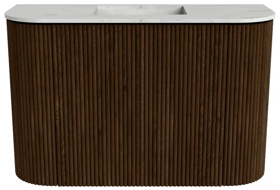 Mondiaz Joya DLux 65cm toiletmeubel ronding links/rechts walnut met wastafel faye midden zonder kraangat opalo