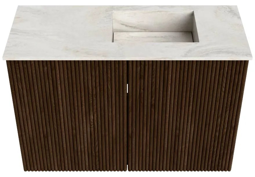 Mondiaz Joya DLux 60cm toiletmeubel walnut met wastafel faye rechts 1 kraangat ostra