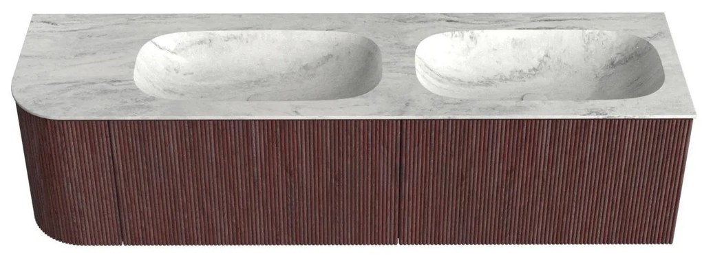 Mondiaz Kurve-dlux 165cm badmeubel ronding links ruby met 2 lades en 1 deur en wastafel stor small dubbel/rechts zonder kraangat opalo