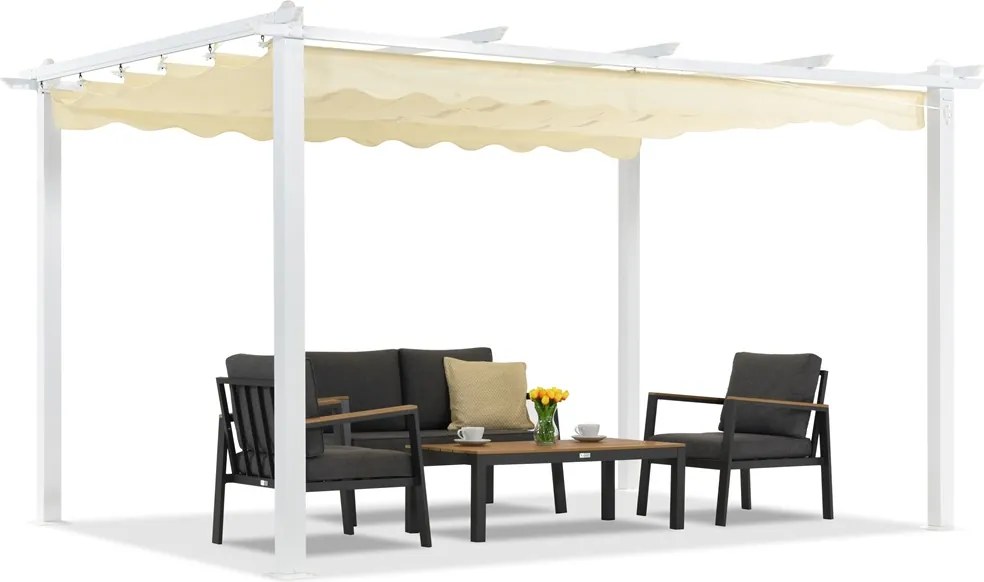 Barbados terraspergola 3x4 m Garden Point wit en beige