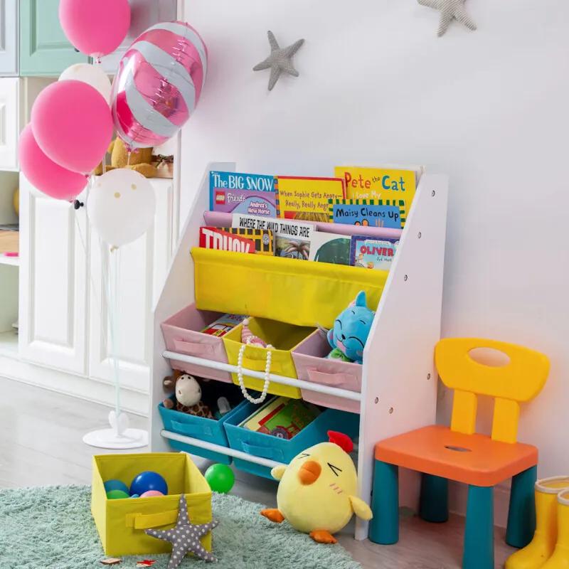 Opbergkast kinderen en boekenkast in 1 - Opbergrek voor opbergen van boekjes, speelgoed en knuffels - Kinderkast / organizer / speelgoedkast voor kinderkamer in wit - ®