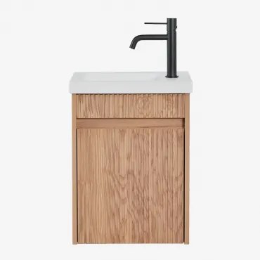 Narek Zwevend Houten Badkamermeubelset Met Geïntegreerde Wastafel Ash Brown & Spiegelloze & Mat Zwart ?20 Cm Met Afvoerkraan Zonder Overloop Orveta -