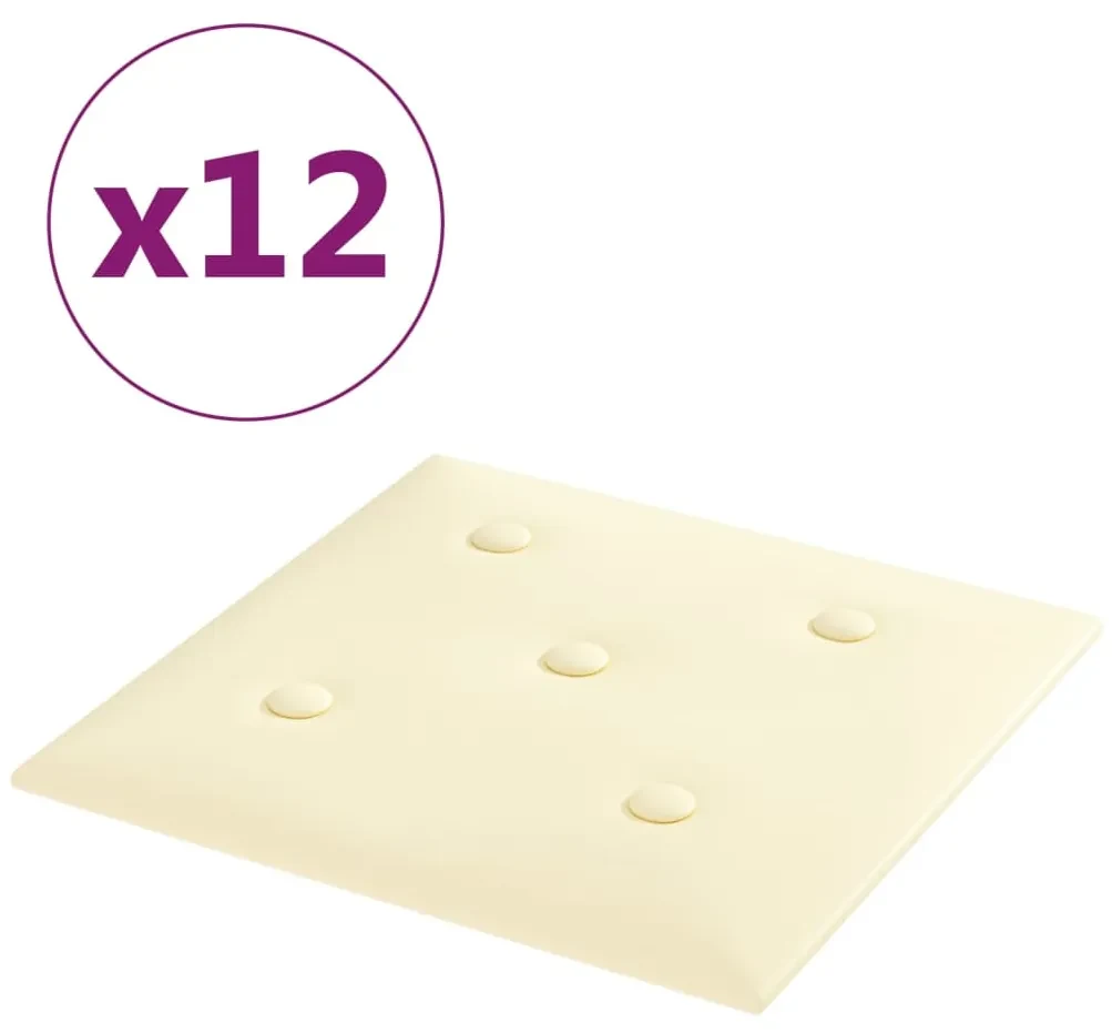 vidaXL Wandpanelen 12 st 1,08 m² 30x30 cm kunstleer crèmekleurig