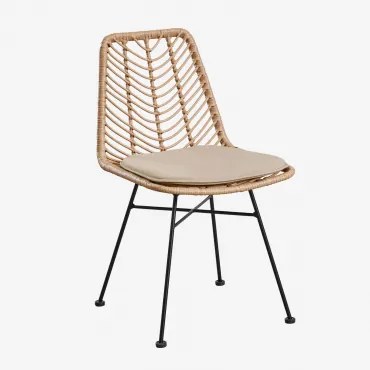 Pack Van 4 Tuinstoelen Van Synthetisch Riet Gouda Natural Natuurlijk & Zwart & Bruin – Zand - Sklum