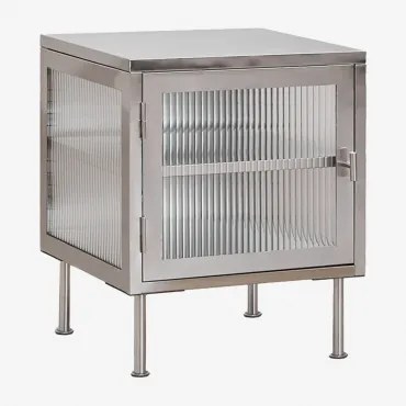 Rectangulaire Nachtkastje 45x40 Cm In Staal En Glas Paoline Geborsteld Grijs - Sklum