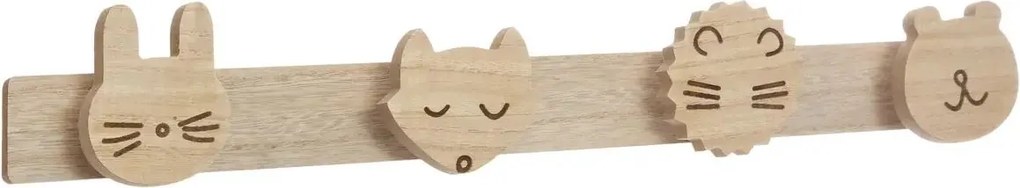 Atmosphera Wild Kapstok 4 haken - 55 x 8 cm - Naturel hout - Dierenkoppen