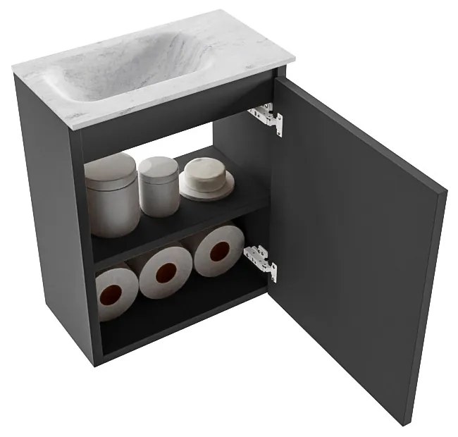 Mondiaz Ture DLux toiletmeubel 40cm dark grey met wastafel opalo links met kraangat